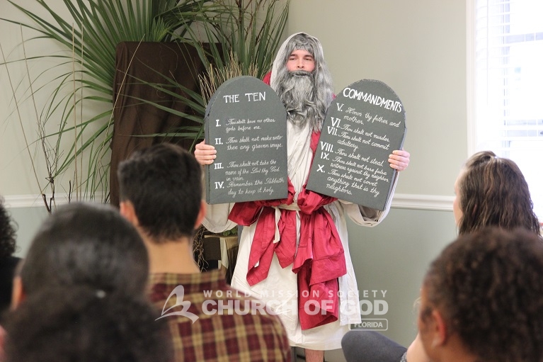 World Mission Society Church of God, wmscog, Tampa, Florida, FL, Bible, seminar, study, truth, ten commandments, two stone tablets, play, skit, feasts of God, Christian